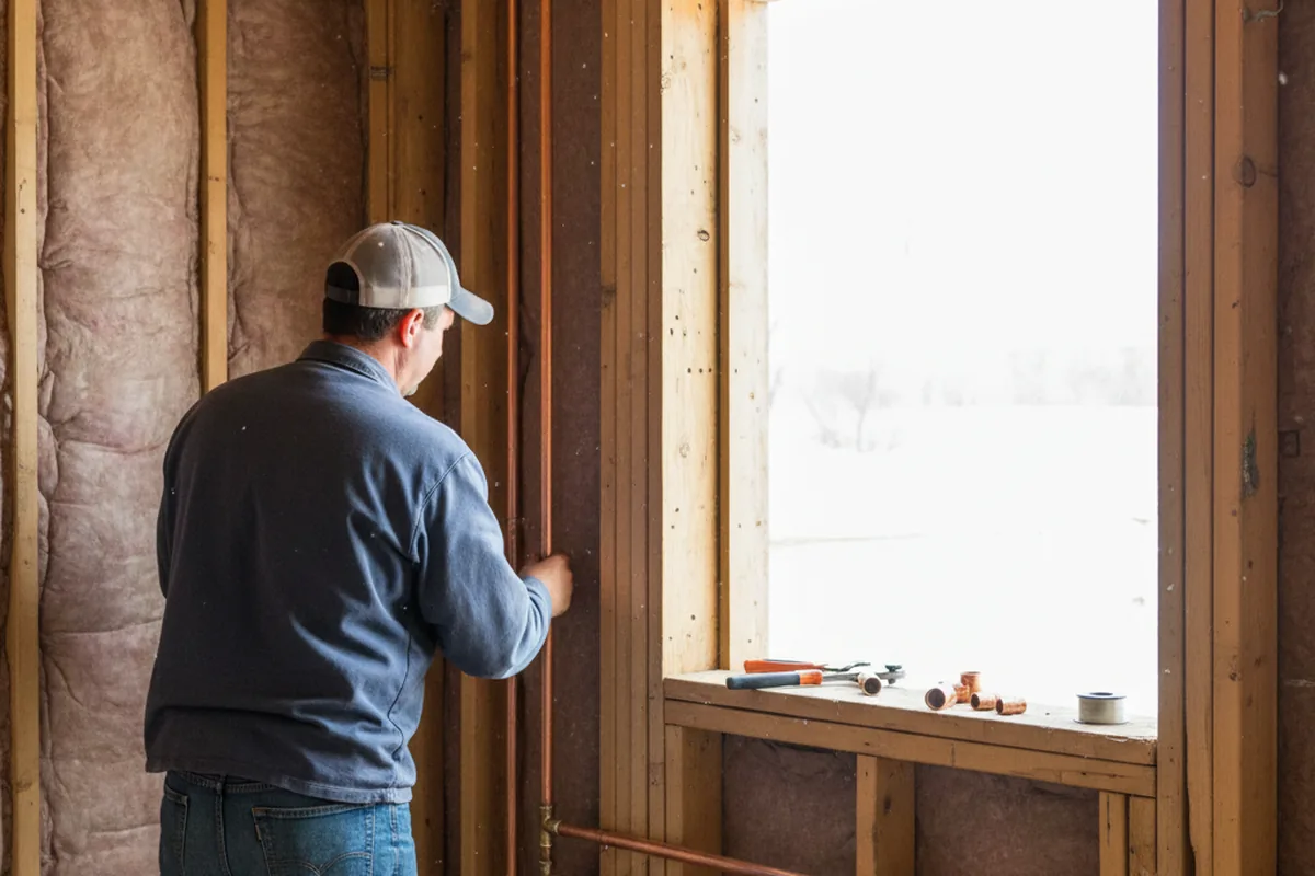 Licensed plumber running new copper supply lines in a Kendallville home